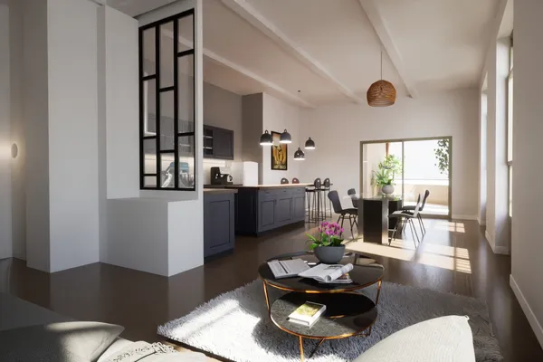 Location meublée à Roanne, montrant l'intérieur accueillant et moderne d'un appartement de La Belle Époque.