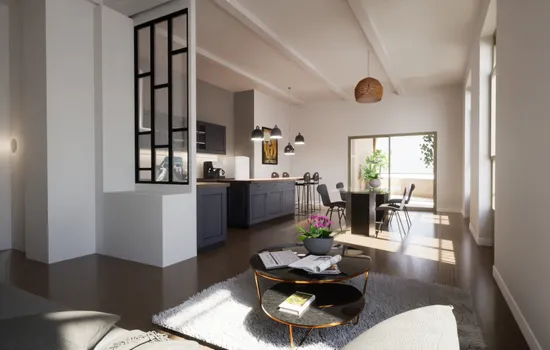 Location meublée à Roanne, montrant l'intérieur accueillant et moderne d'un appartement de La Belle Époque.